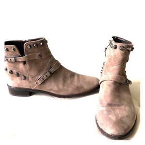 Stuart Wietzman studded suede booties.